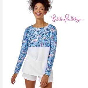 Lilly Pulitzer Finn Top Bali Blue Lilly Loves Cape Cod Long Sleeve Size XL